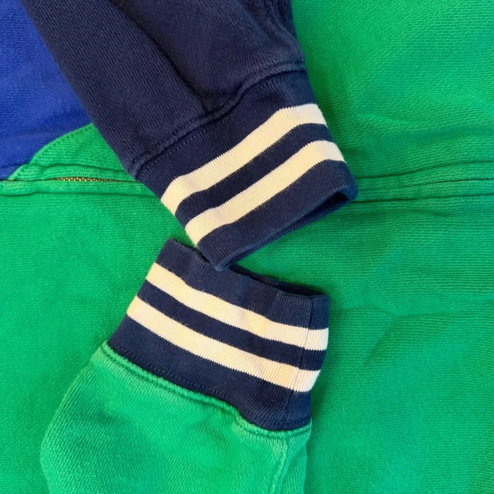 Polo Ralph Lauren Kids Large 14-16 Blue Green Colorblock Full Zip‎ Hoodie Pony